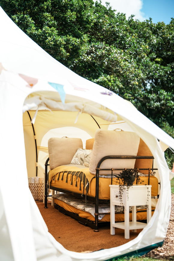 Hybrid Canvas Bell Tents - the best of both worlds & pretty much perfect for pitching anywhere in the world, whether you're camping or glamping. With doors, windows, made from bespoke canvas & with lots of standing room. Lotus Belle